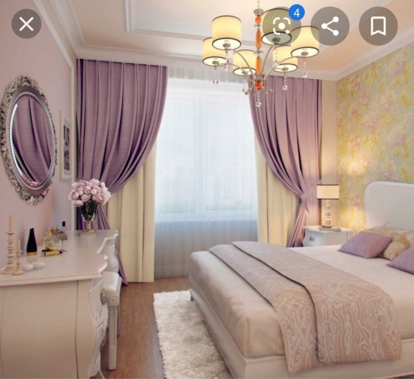 Фиолетовые шторы в спальню
