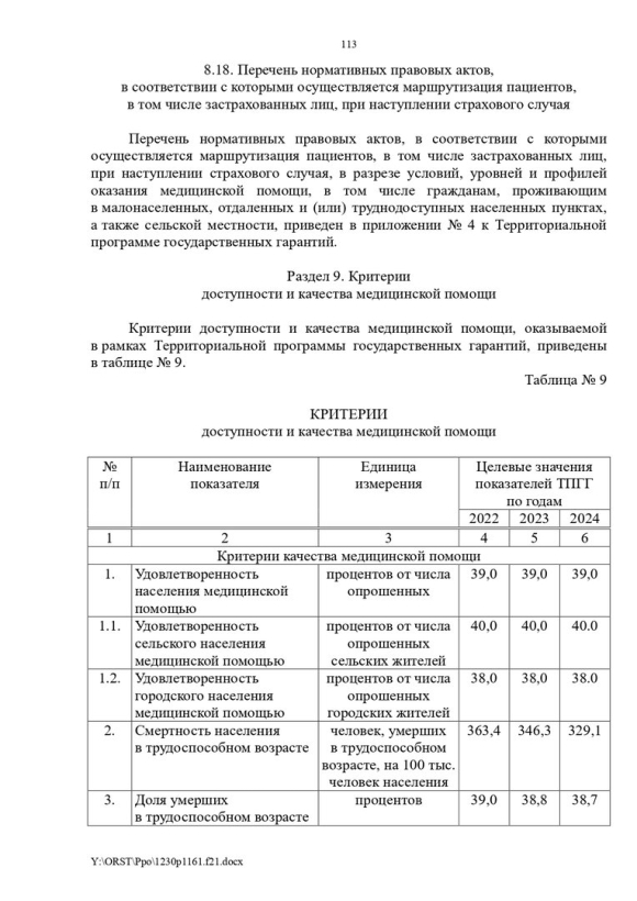 Критерии доступности и качества медицинской помощи