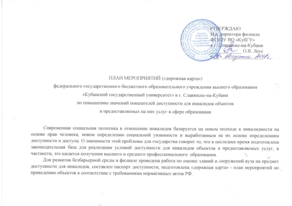 План мероприятий по доступности для инвалидов объектов и услуг