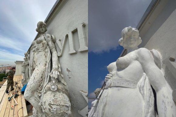 Здание ОМГУПС скульптуры