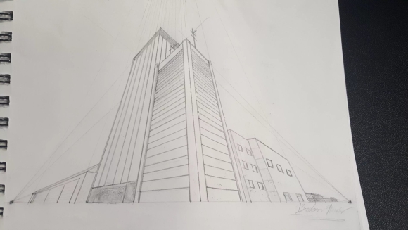 Современное здание карандашом