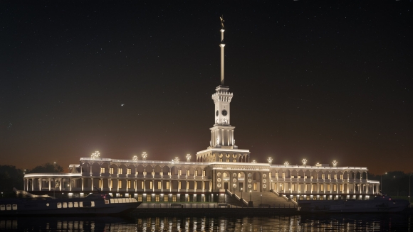 Парк Северного речного вокзала ночью