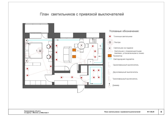 Привязка светильников к выключателям