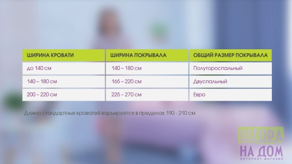 Как выбрать размер покрывала