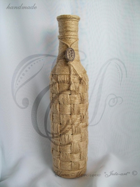 Украшение бутылки бечевкой