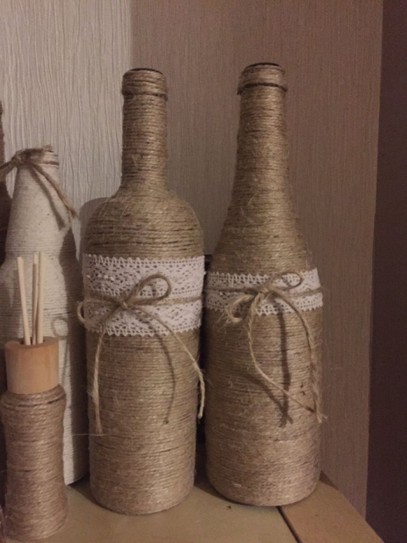 Бутылки декорированные шпагатом