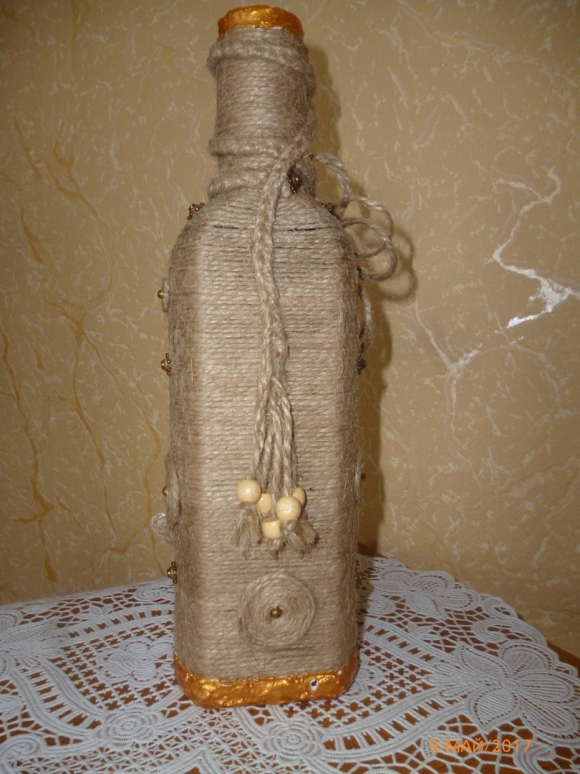 Декорирование бутылок шпагатом