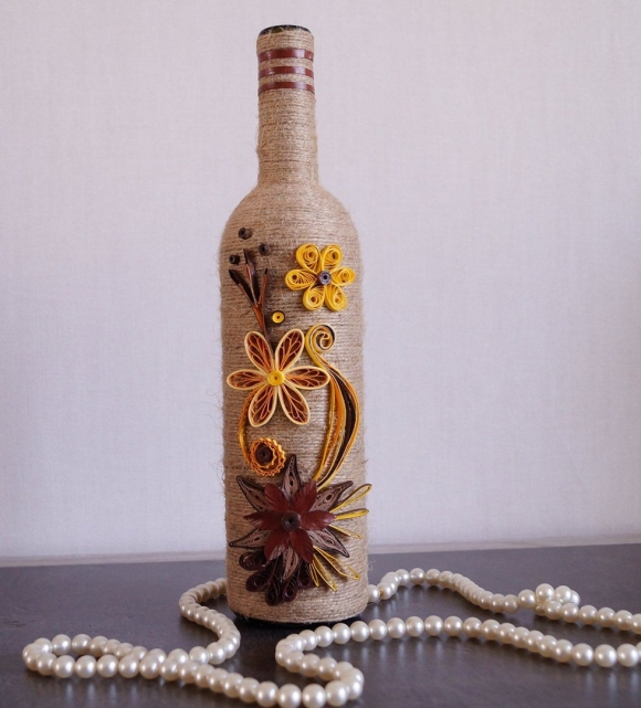 Украшение бутылки бечевкой