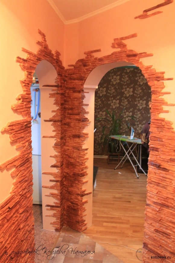 Отделка арки искусственным камнем
