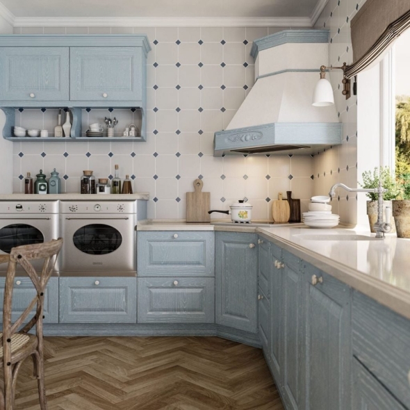 Кухня кантри прованс неоклассика голубая