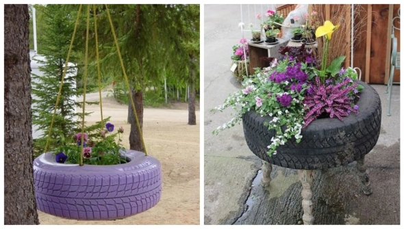 Клумба из колес