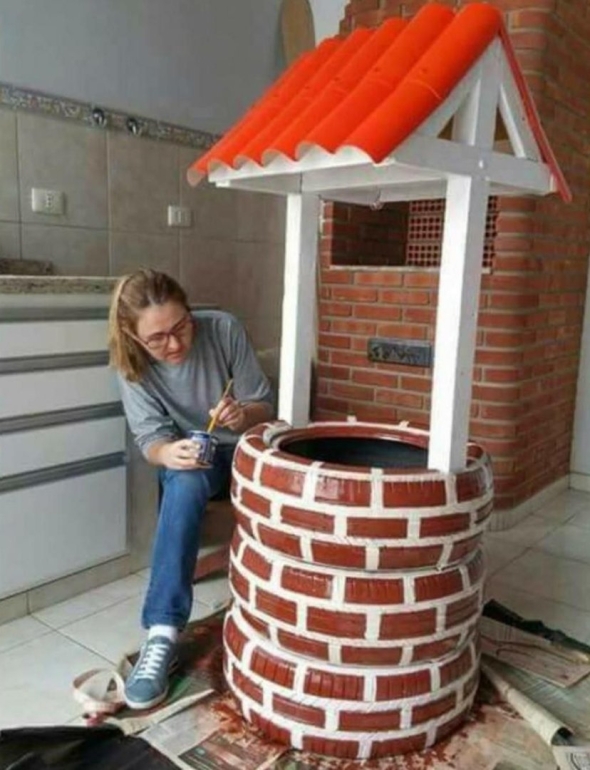 Колодец из шин для сада