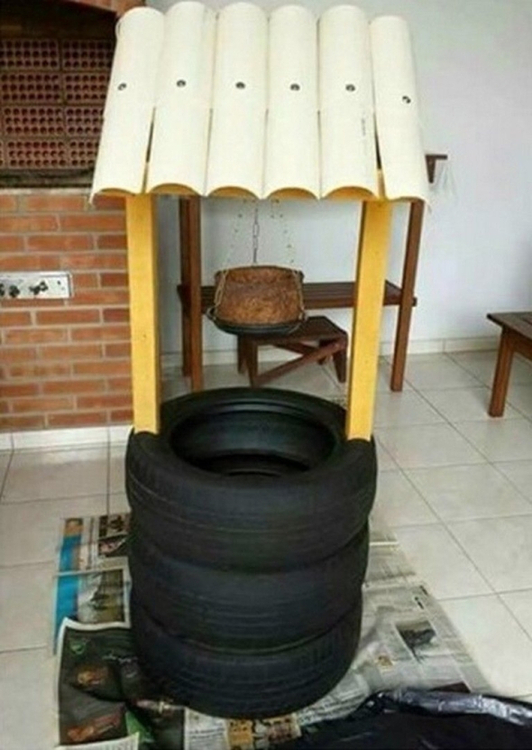 Колодец из шин для сада