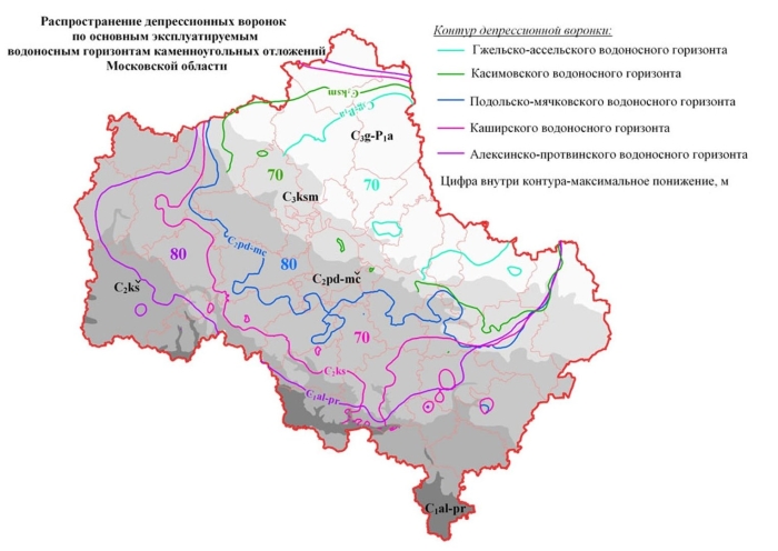 Карта глубин залегания грунтовых вод в Московской области карта
