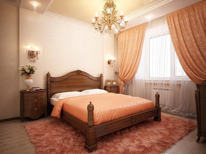 Персиковые шторы в спальню