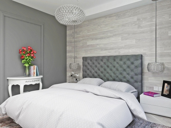 Бело серая спальня