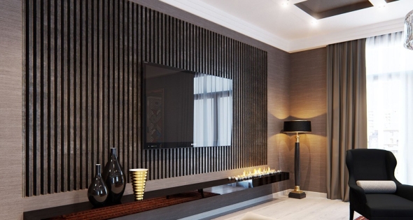 Декоративная рейка в интерьере гостиной